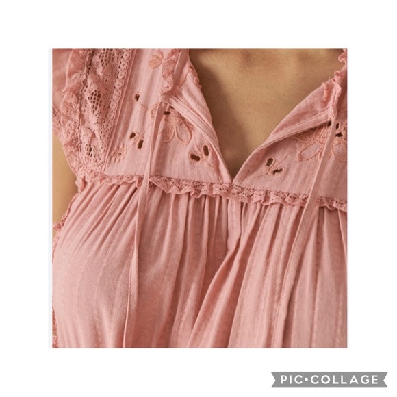 Lucky Brand Pink Lacey Ruffled Tiered Boho Peasant Dress Size Small - Picture 2 of 15